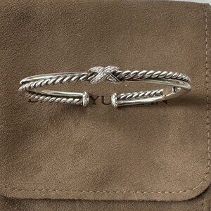 David Yurman Petite X Center Station Bracelet Sterling Silver with Diamonds